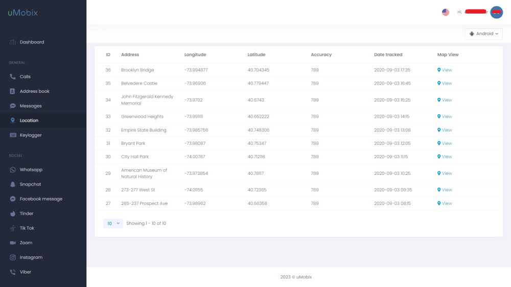 uMobix location feature